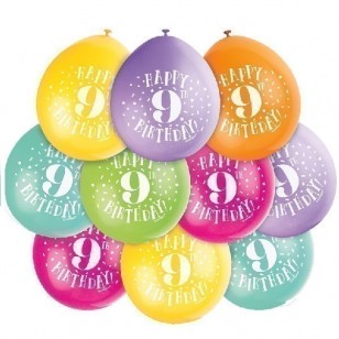 Happy 9th Birthday Multi Colour Latex Balloons x10 Happy 9th Birthday Multi Colour Latex Balloons x10